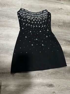 Strapless Black Mini Dress with Crystal Embellishment (worn once)